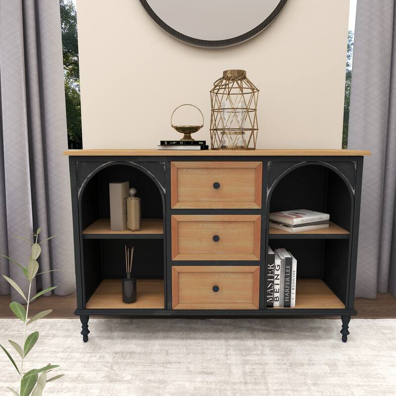 Wood 3 Drawer and 4 Shelf Cabinet - Brown - Roche River Decor