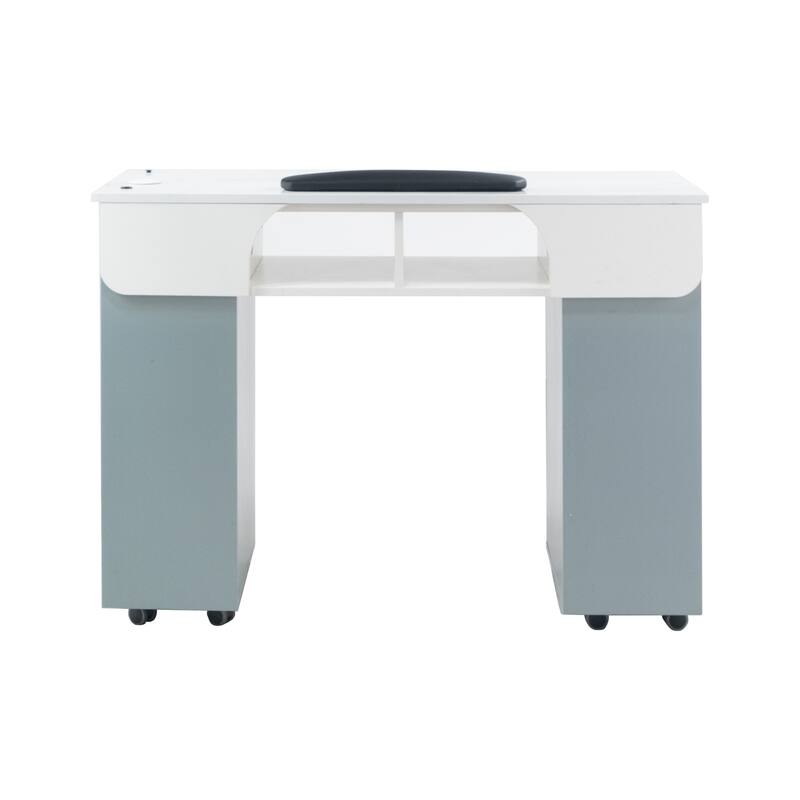 Seneca Manicure Table Nail Station Desk, Stone Top, Ash Grey - N/A - Cabinet - White