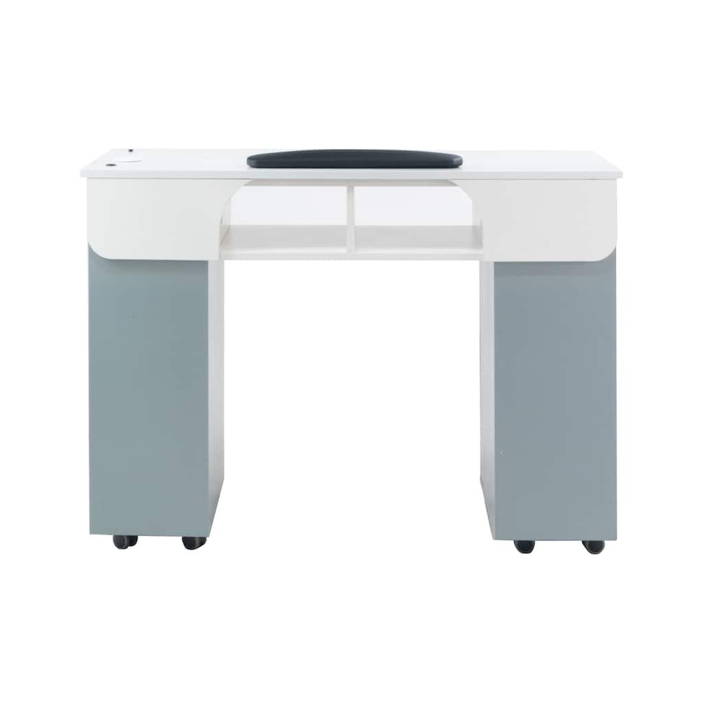 Seneca Manicure Table Nail Station Desk, Stone Top, Ash Grey - N/A