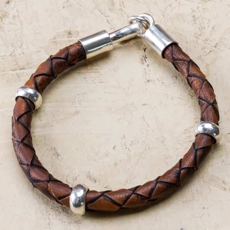 NOVICA Handmade Men's Chankas Warrior Leather Sterling Silver Bracelet (Peru) - 0.3" x 8.75"