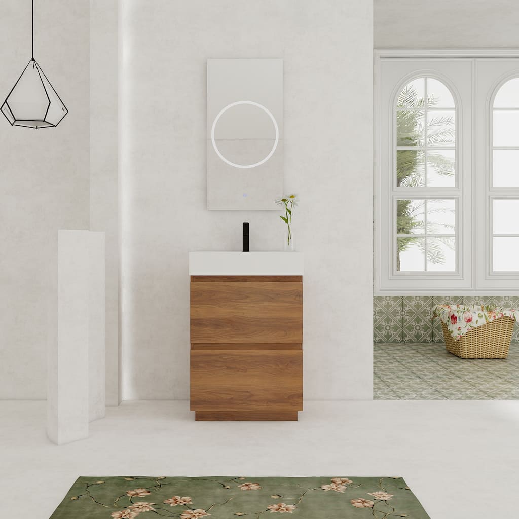 GDFStudio - Lecce Modern Freestanding Bathroom Vanity Set with Resin Sink, 2 Soft Close Drawers & Antirust Hardware
