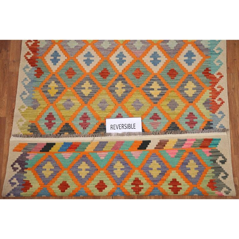 Hand Woven Oriental 100% Wool Carpet Southwestern All-Over Oranges & Rust Kilim Area Rug - 6' 7'' X 5' 0''