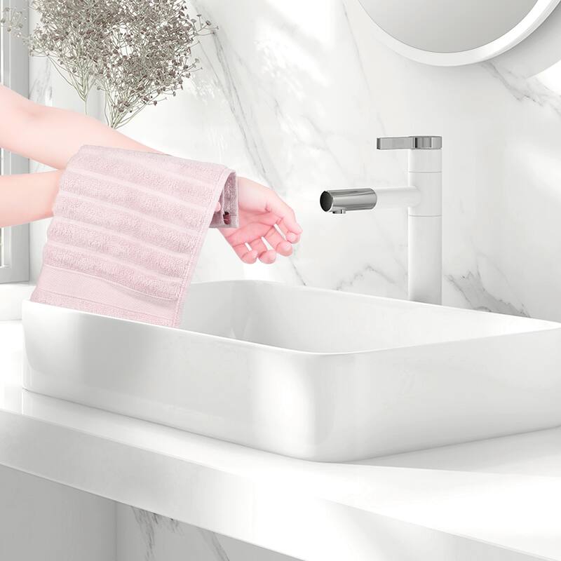 Striped 12 Pack Washcloths, Pure Cotton Face Towels, Comfort Towels for Bathroom, Hotel, Spa 14"x14"