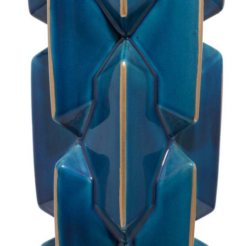 Teal Ceramic Faceted Decorative Vase with Gold Accents