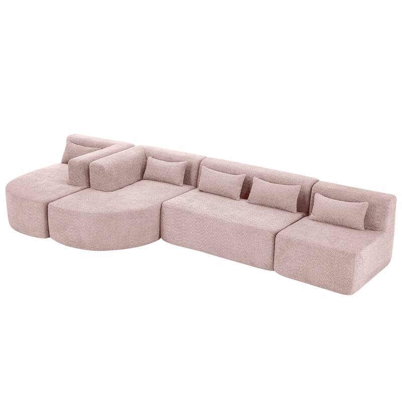 Upholstered Sofa Free-Combined Sofa Couch With Two Chaise Lounge And Five Back Pillows