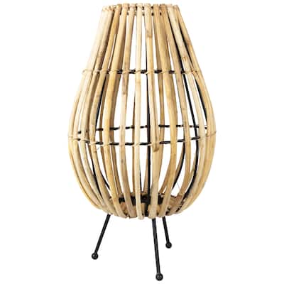 Rattan and Iron Pillar Candle Holder - 17" - Natural Rattan