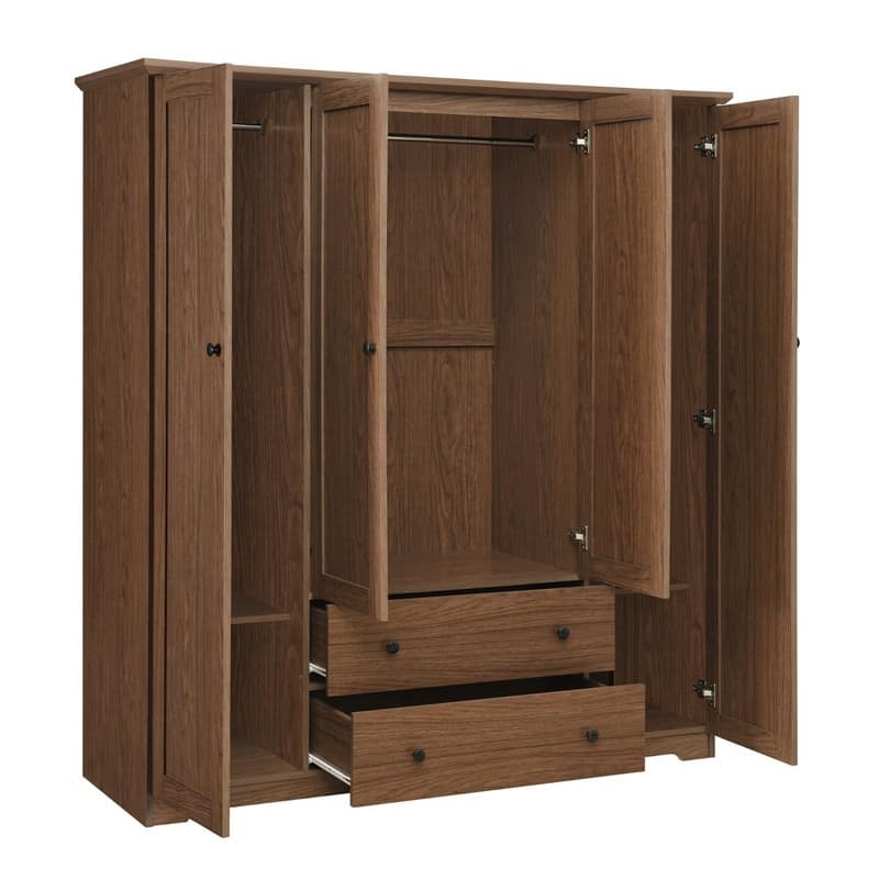4-Door Armoire Closet with 2 Storage Drawers and Hanging Rods, Wooden Bedroom Wardrobe Clothes Organizer with Storage Shelves