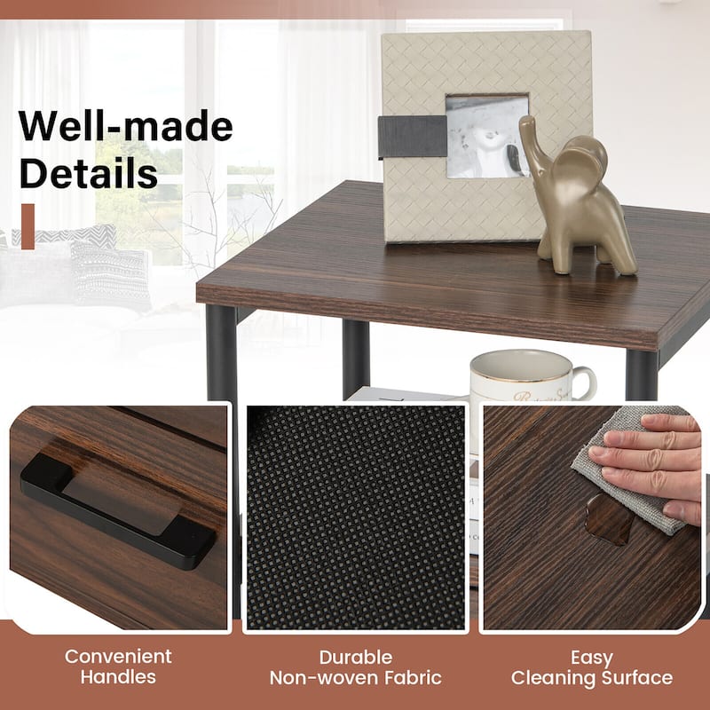 Gymax 2PCS Nightstand Bedside End Table with 2 Fabric Drawers &
