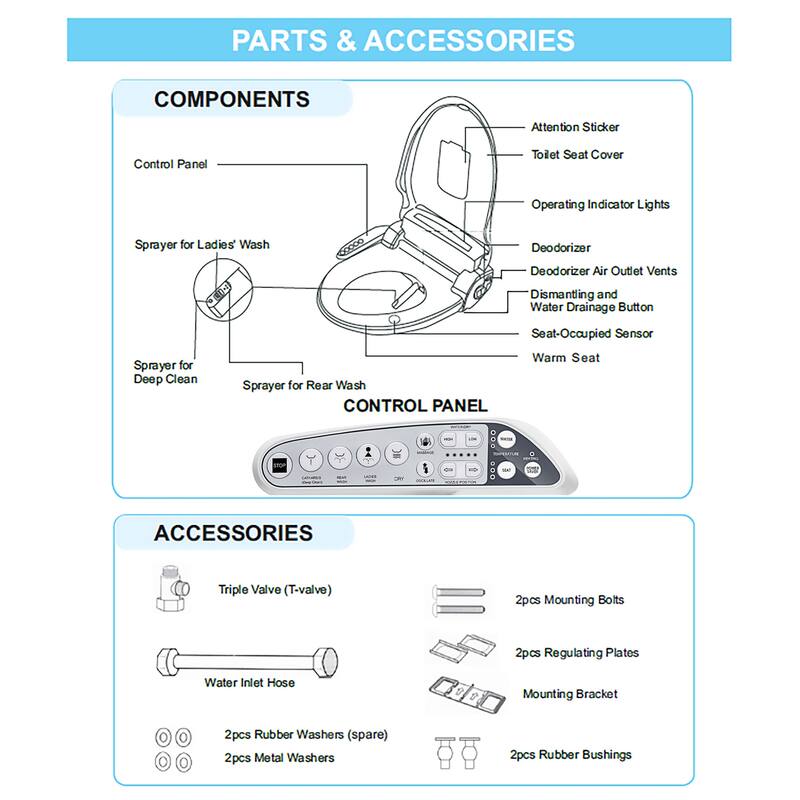 Empava Advanced Smart Electric Bidet Seats for Elongated Toilets - Heated Toilet Seat - Warm Air Dryer - Temperature Control