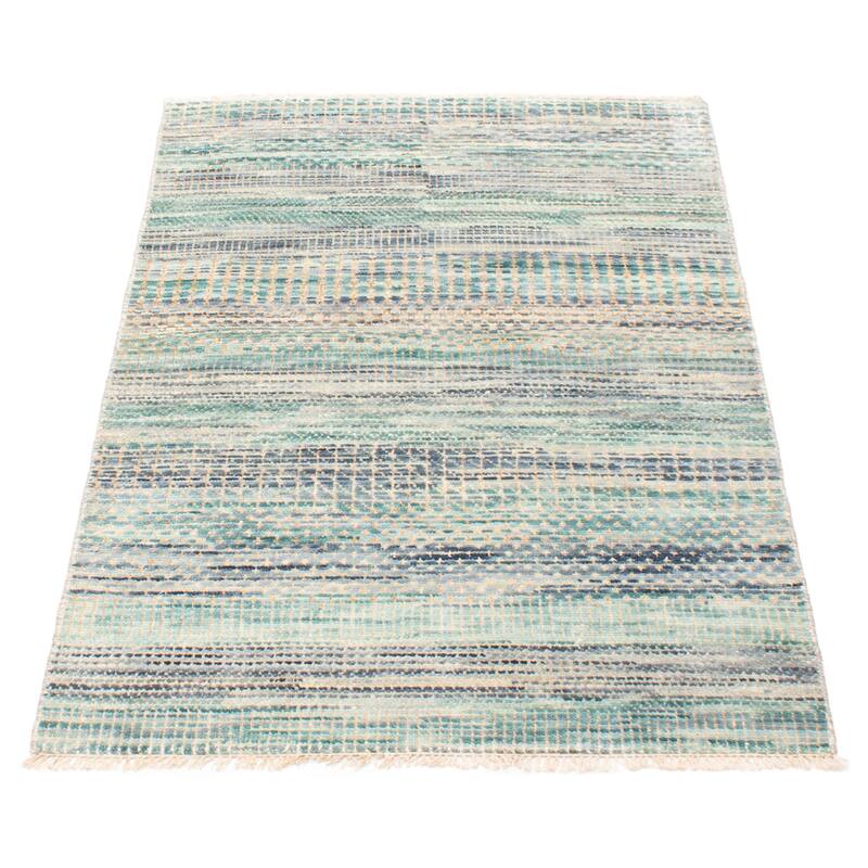 ECARPETGALLERY Hand-knotted Silk Shadow Green Viscose, Wool Rug - 3'11 x 6'0