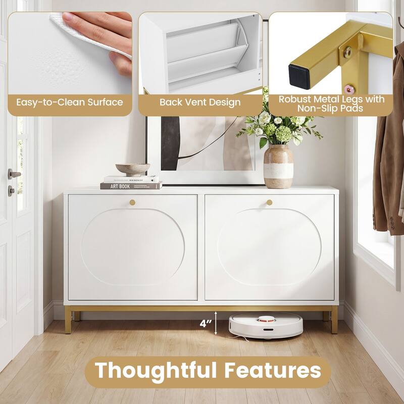 Gymax Shoe Storage Bench Narrow Entryway Bench w/ 2 Flip Drawers &