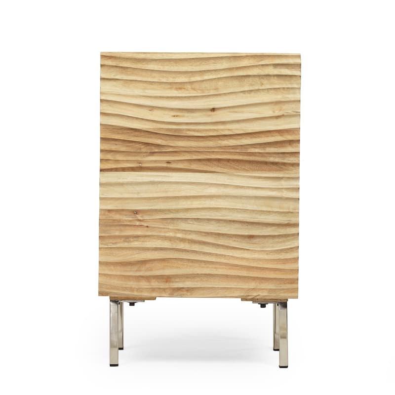 18" Retro Natural Wood Design Nightstand with Small Cabinet