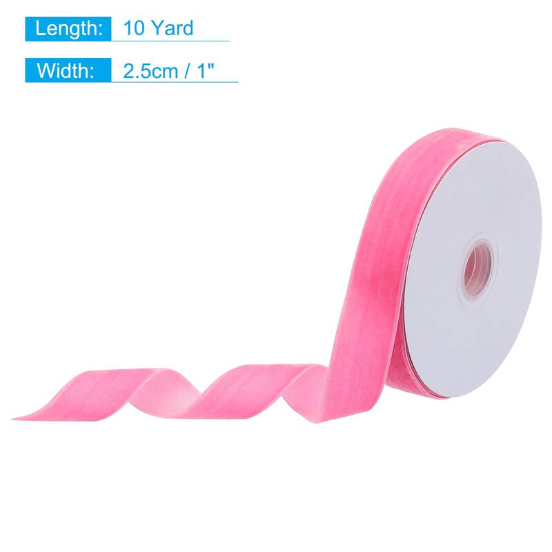 Velvet Ribbon Single Face Spool Silky for Gift Wrapping Bow Decoration - Pink - 1 Inch x 10 Yard