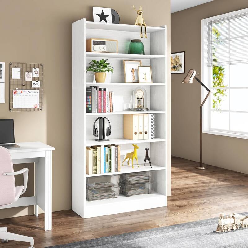 Industrial 72-inch Tall Bookcase 6-Tier Gray Library Bookshelf