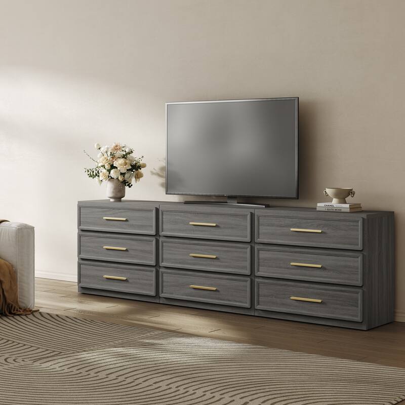 Gold-Accent 3-Drawer Nightstand: Multi-Use for Bedrooms, Guest Rooms & Dressers