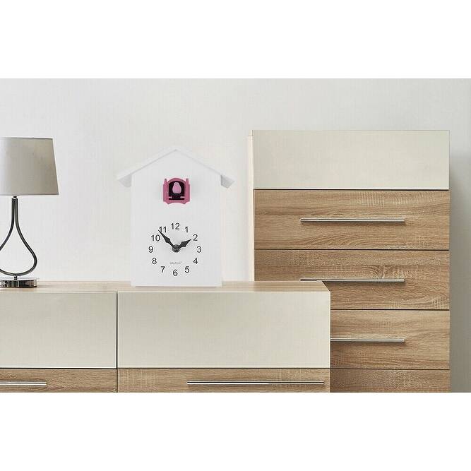 Walplus White Minimalist Cuckoo Clock Colorful Window 4 Changeable Birds