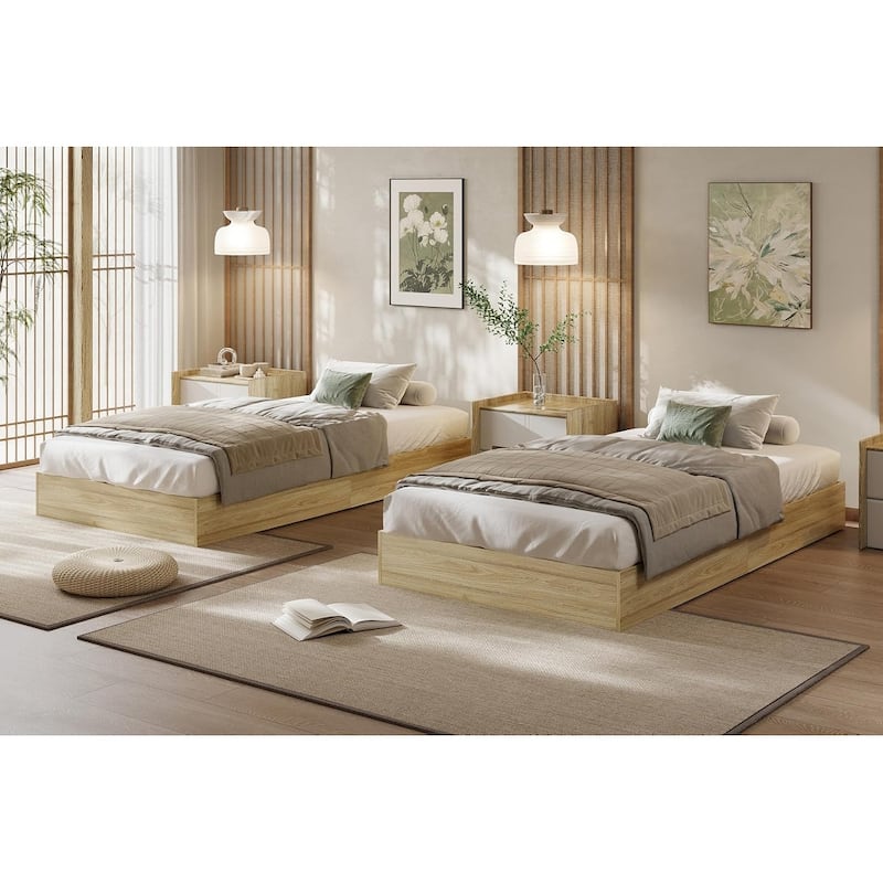 Solid Wood Platform Bed, Floor-Standing Bed Frame with Strong Wooden Slats