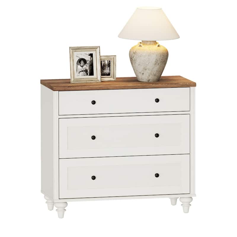 Nightstand Bedside Table, Wood Side Table with 3 Drawer - White - 3-drawer