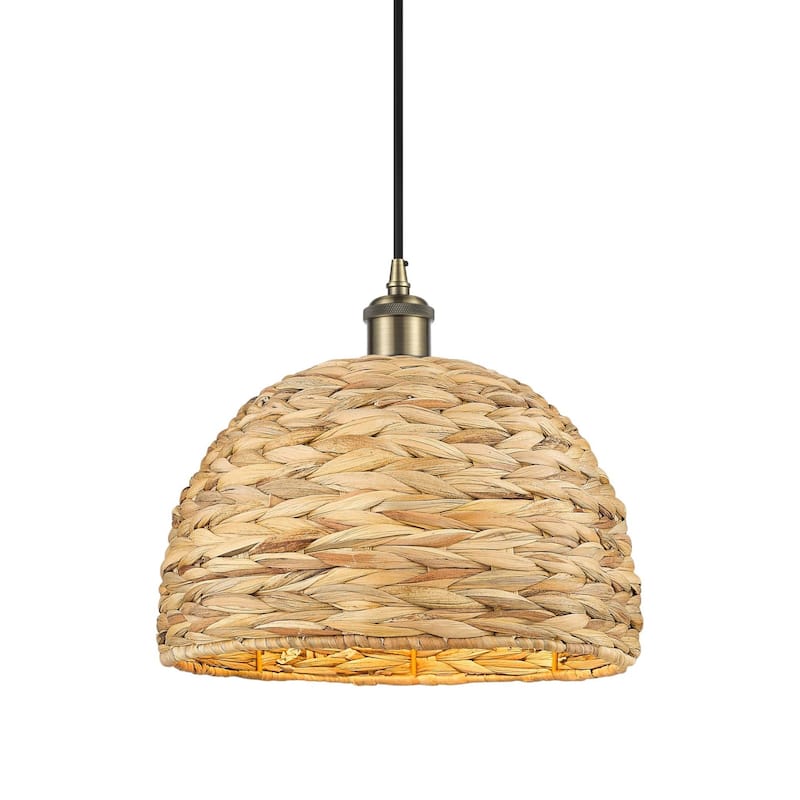 Innovations Lighting 516-1P-11-12 Woven Rattan Pendant Woven Rattan - Antique Brass / Natural
