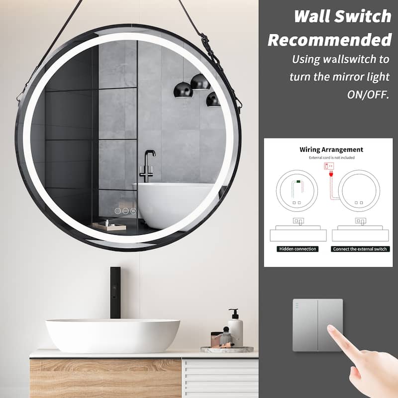 Smart Round LED Bathroom Mirror Light Frame Defogger Dimmable 3 Color