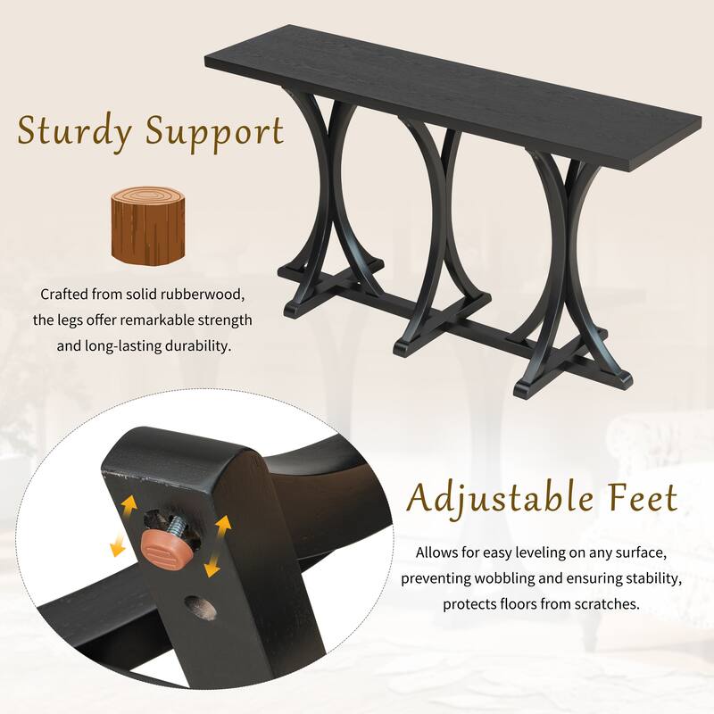 Wooden Console Table with Oak Veneer Top & Curved Legs, Living Room Entryway Table Sofa Side Table Accetn Table