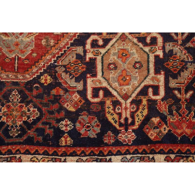 Pre-1900 Antique Vegetable Dye Shiraz Persian Rug Handmade Wool Carpet - 3'5"x 4'9"