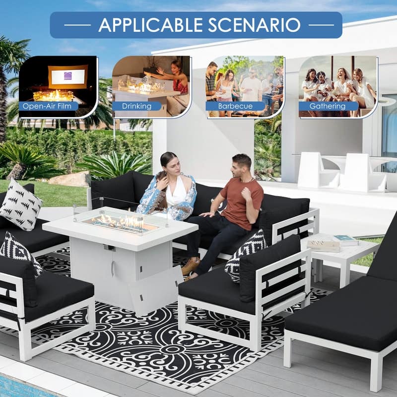 FINCATI 11-piece Oversized Patio Aluminum Sectional Deep Seating Conversation Sofa Set with Lounge Chaises