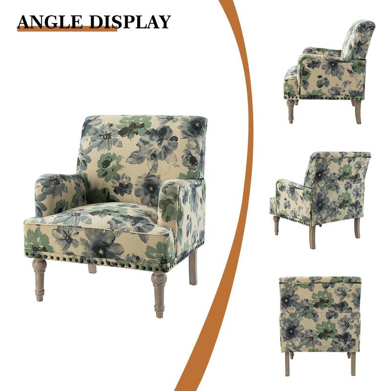 Pavia Traditional Floral Fabric Design Upholstered Accent Armchair with Nailhead Trim Set of 2 by HULALA HOME