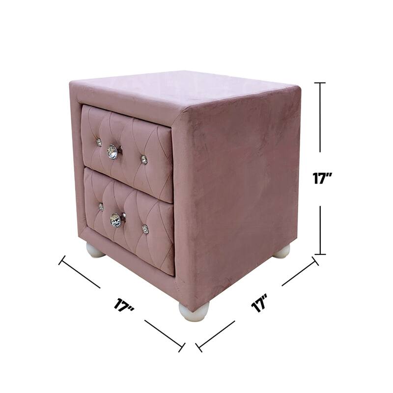 Fabric Upholstered Nightstand with 2 Drawers