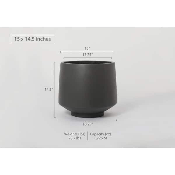 Indoor/Outdoor Large Minimalist Light Cement/ Concrete Lightweight Round Planter Pot - 15, 11 in - 14.5 In. H x 15 In. W x 15 In. L - Cement Charcoal