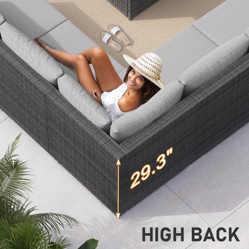 FINCATI Outdoor High-back Wicker Patio Sectional Set, 500 lbs Luxury Oversized Conversation Set, Spacious Couch Set