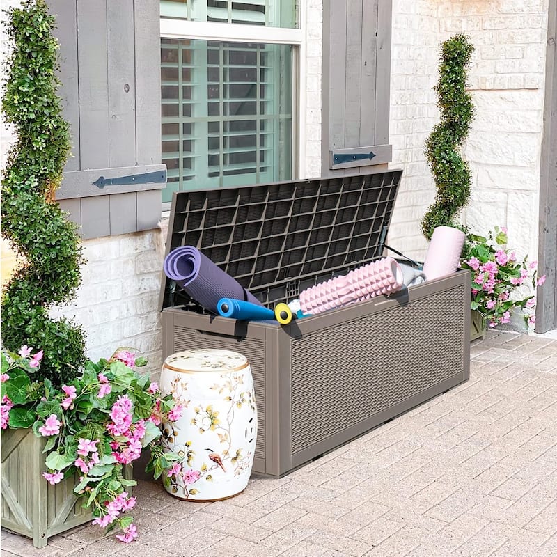 120 Gal. Black Resin Storage Deck Box for Outdoor Indoor,Lockable, waterproof, UV-resistant - light gray