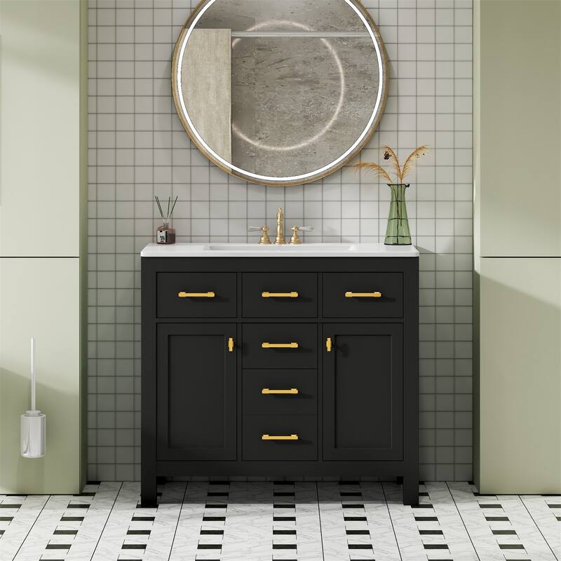 36'' Bathroom Wood Storage Vanity Cabinet with Ceramic Sink Combo Set