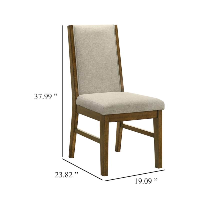 Liyo Set of 2 Side Dining Chairs, Brown Wood Frame, Beige Fabric Seating