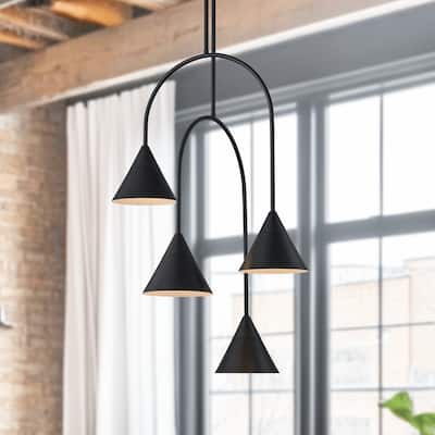 Modern 4-Light Arched Dimmable Sputnik Black Linear Chandelier - 21" D x 26.8" H