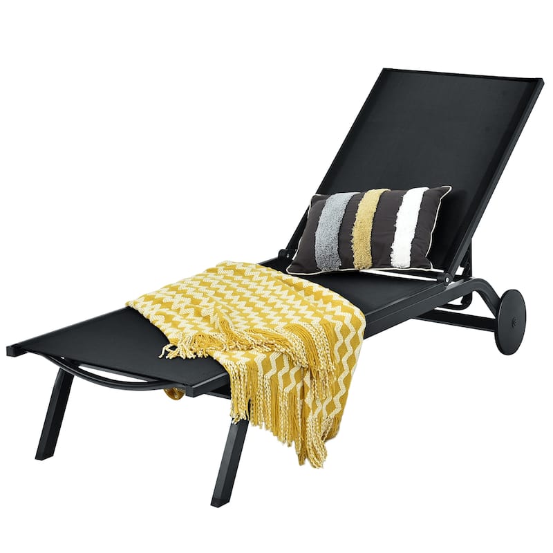 Costway Outdoor Lounge Chair Chaise Reclining Aluminum Fabric - See Details