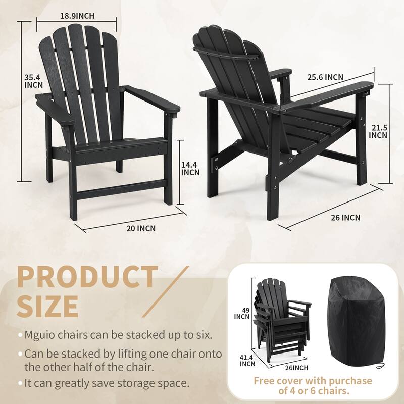 Vrakae 4 Pcs Patio HDPE All-Weather Stacking Adirondack Chair