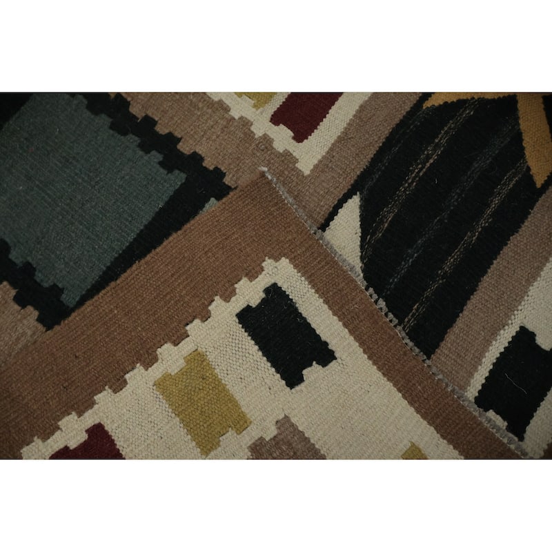 Hand Woven Oriental 100% Wool Carpet Southwestern Tribal Brown Kilim Area Rug - 14' 3'' X 11' 10''