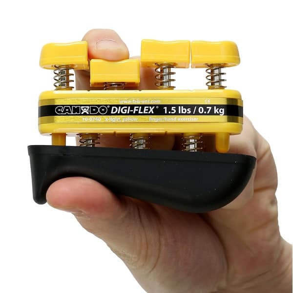 CanDo Digi-Flex hand exerciser - set of 5 (yellow, red, green, blue, black), with metal rack