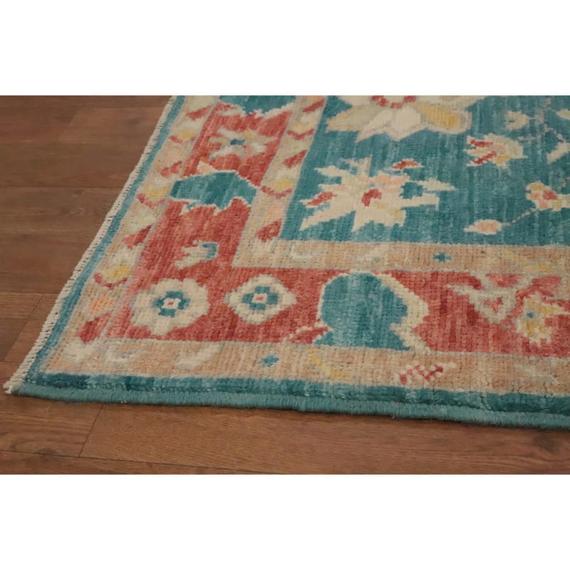 Hand Knotted Oriental 100% Wool Carpet Transitional All-Over Green Oushak Area Rug - 5' 3'' X 3' 1''