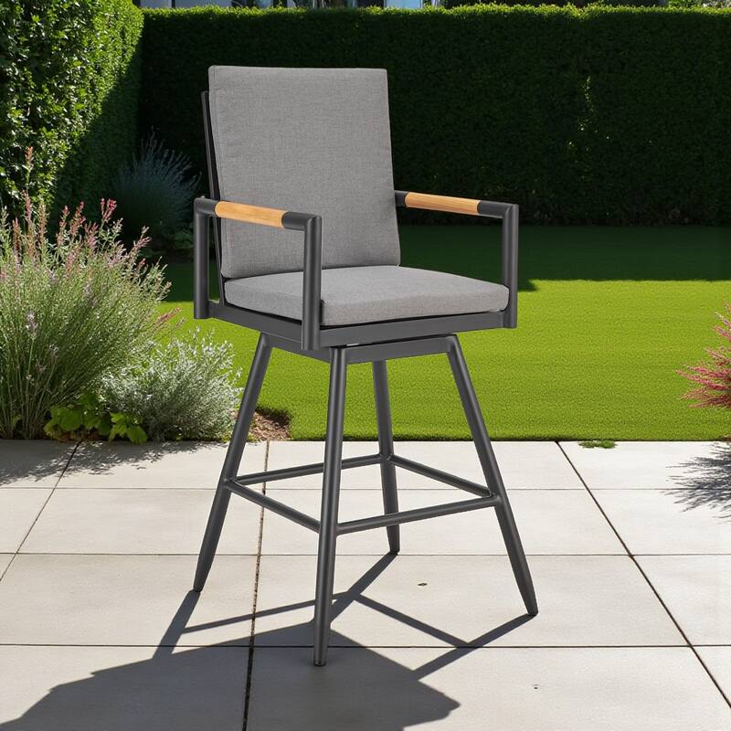 HomeRoots 48" Dark Gray Metal Swivel Outdoor Bar Height chair with Footrest - Dark Gray