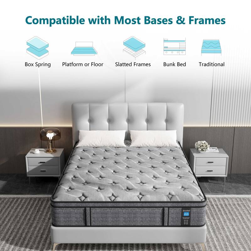 12-inch Euro Top Medium Hybrid Mattress, Memory Foam Mattress in a Box