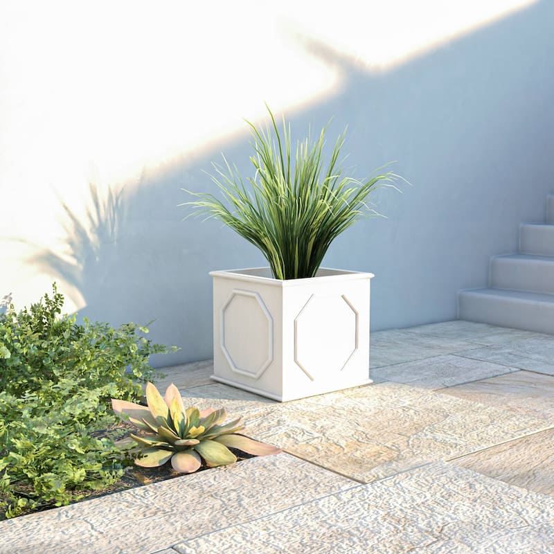 Sprout Modern Fiberstone Square Planter Pot with Drainage Holes for Home Garden Yard Patio Porch Office- No Assembly Required