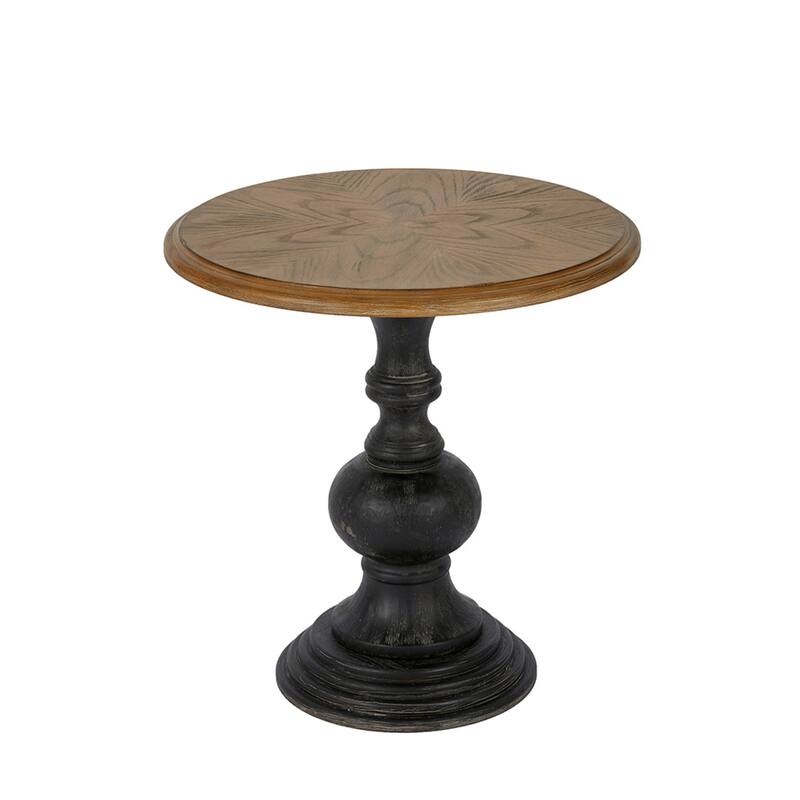 Roomfitters Round Accent Table, Traditional Wood Side Table with Hand Carved Pedestal Base for Living Room, Natural