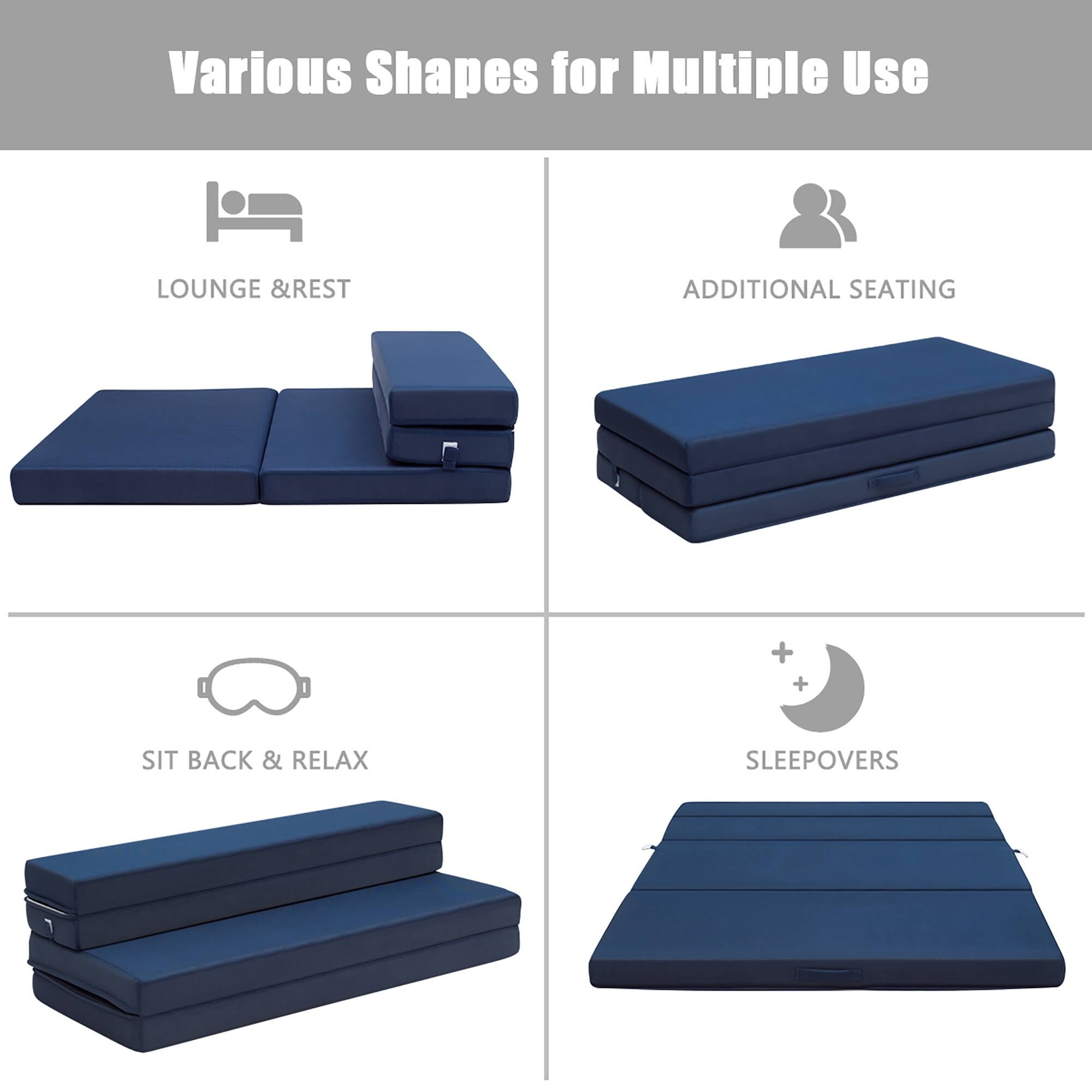 4 Inch Thick Folding Portable Mattress Pad Sofa Bed Sleepover Futon