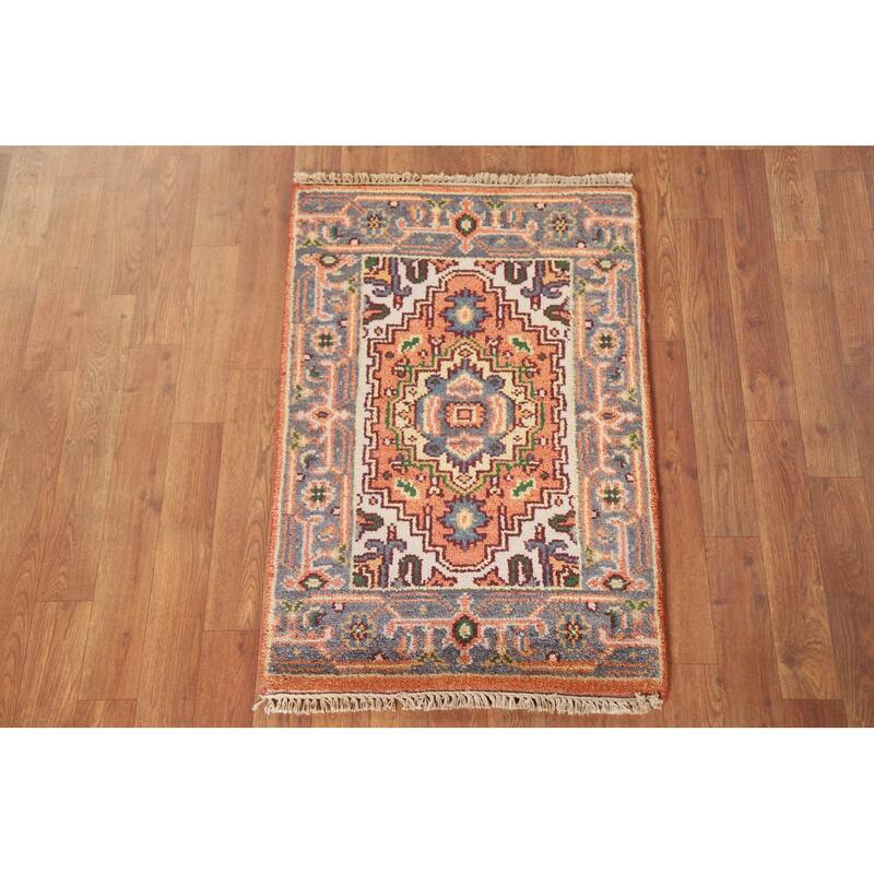 Hand Knotted Oriental 100% Wool Carpet Traditional Medallion Oranges & Rust Heriz (serapi) Area Rug - 3' 0'' X 2' 0''