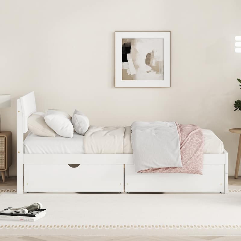 Modern Twin Size Platform Bed with 2 Drawers,High Gloss Headboard and Footboard