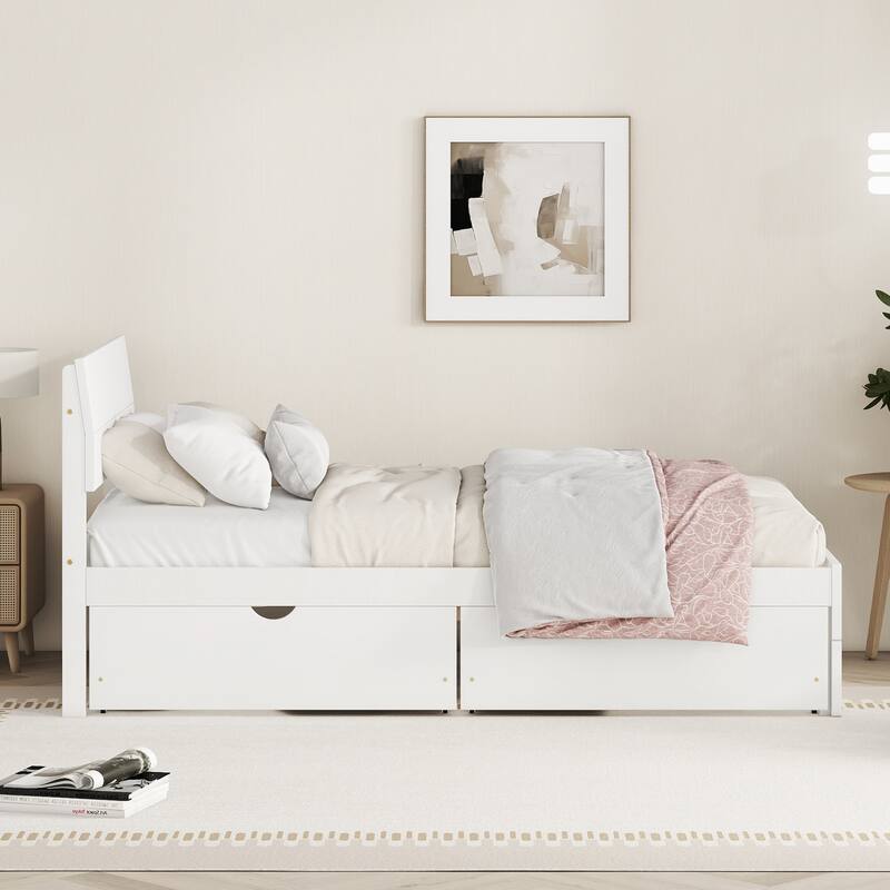 Modern Twin Size Platform Bed with Two Drawers and High Gloss Finish