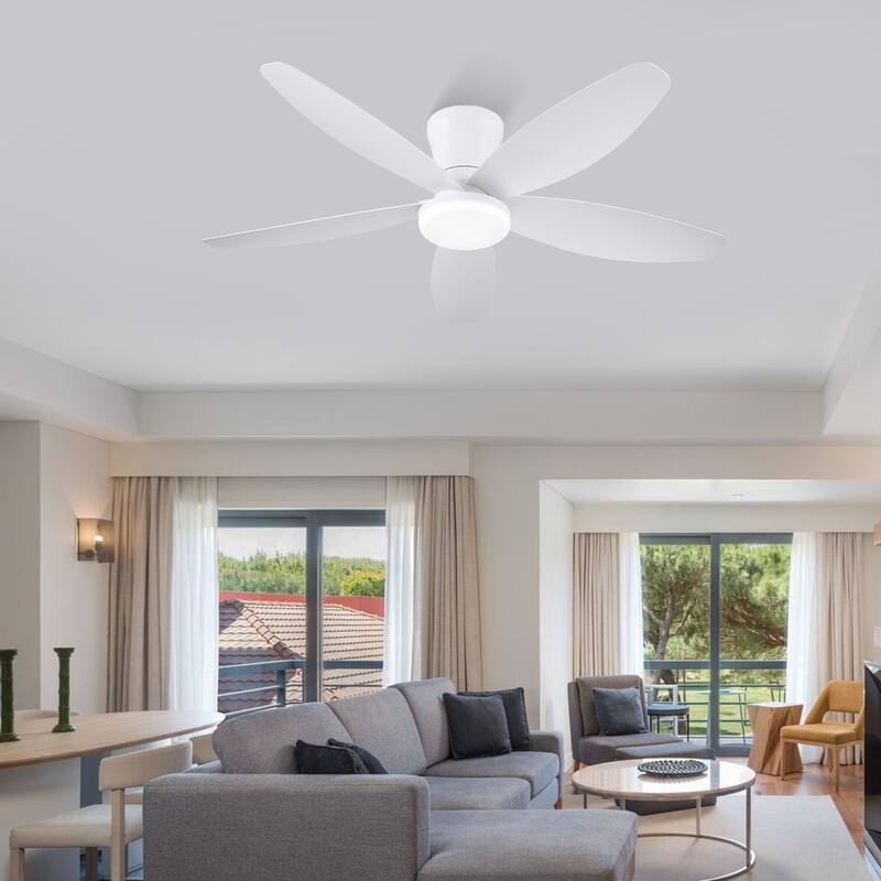 36"/42"/48" Low Profile Ceiling Fan with ABS Blades 3 Color LED Flush Mount for Bedroom Living Room APP and Remote Control