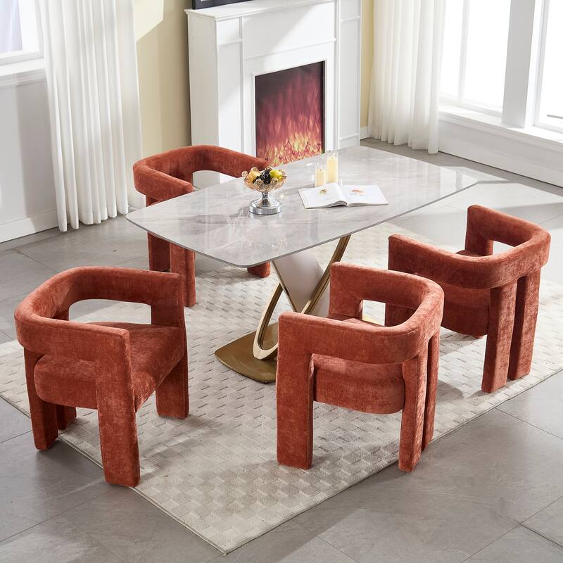 Chenille Barrel Chair Set of 2 with Wood Frame